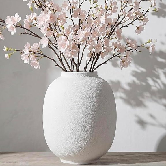 White Ceramic Vase 9.85in Modern Farmhouse Decor