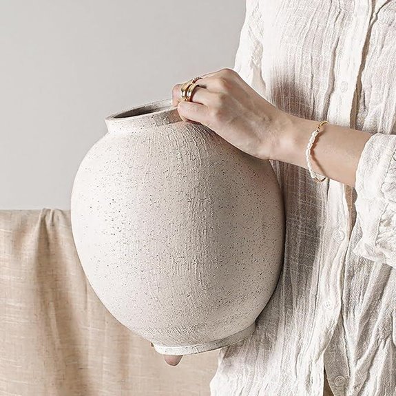 White Ceramic Vase - 9.8 Inch Farmhouse Decor