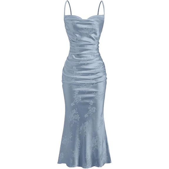 Floerns Women's Spaghetti Strap Cowl Neck Long Slip Satin Silk Midi Dress