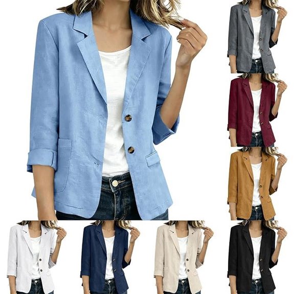 Linen Women's Summer Blazer with 3/4 Sleeves