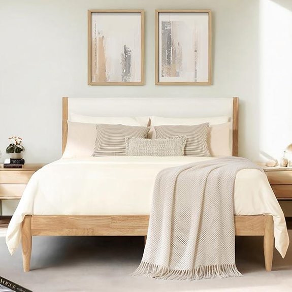 KISLOT Wood Bed Frame with Upholstered Headboard