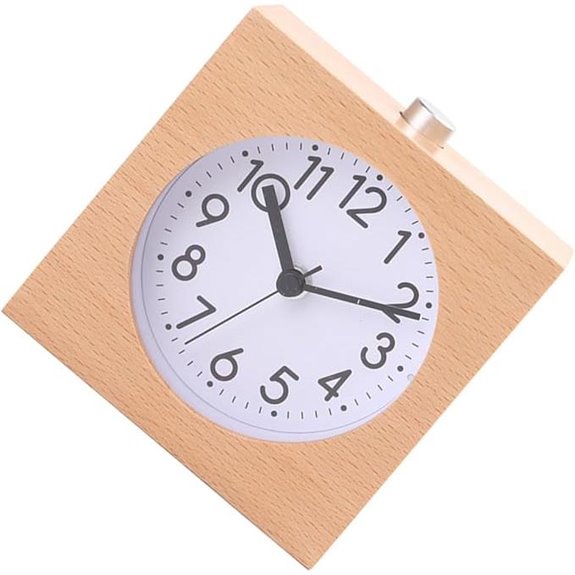 Wooden Alarm Clock Square Natural Beechwood Silent Retro Analog Night Light