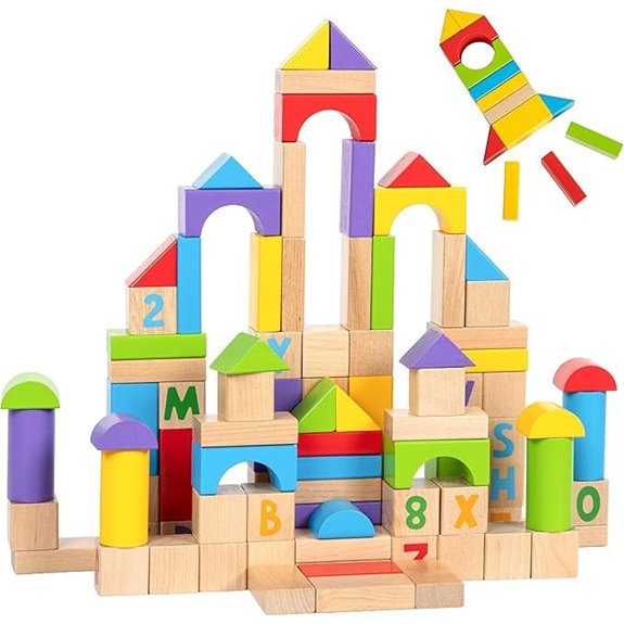 Wooden Alphabet & Number Building Blocks Set (100 Pieces)