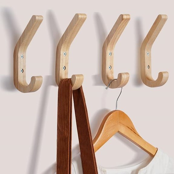 Wooden Wall Hooks 4-Pack for Coats Keys Purses