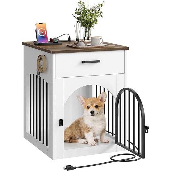 Wooden Dog Crate End Table with Charging Station