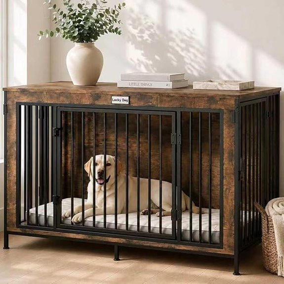 48 Wooden Dog Crate with Doors and Lock Ring