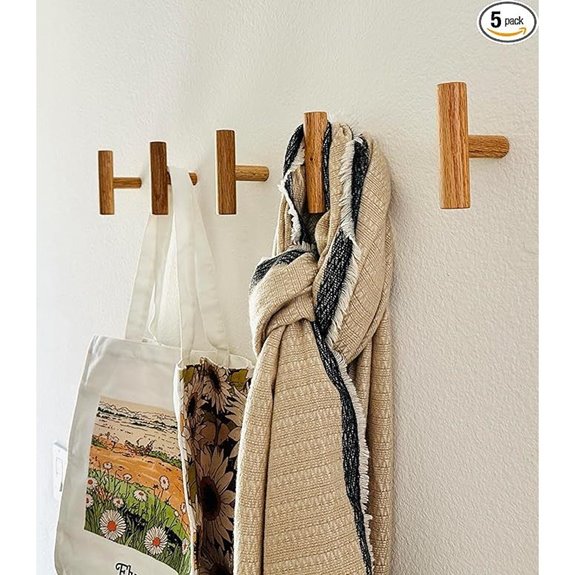 Wooden Wall Hooks for Bags Hats Coats (Pack of 5)