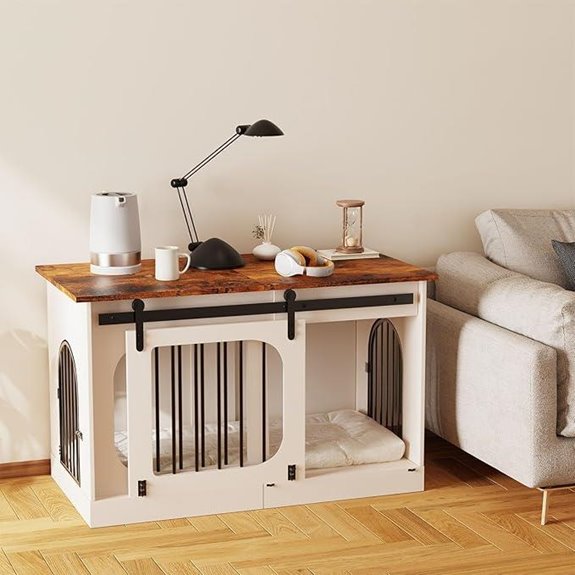 XL Wooden Dog Kennel with Cushion & End Table