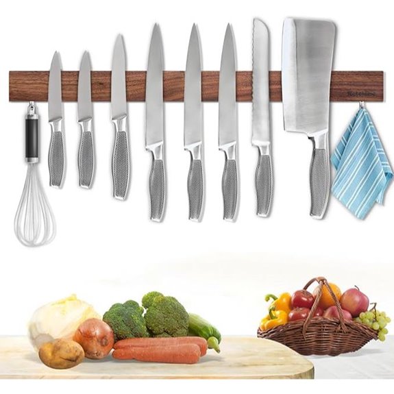 Magnetic Wall Knife Holder with Hooks - 23 Inch Walnut