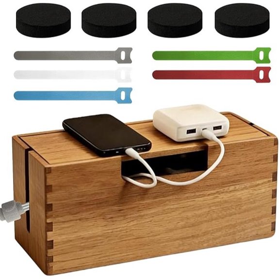 Acacia Wood Cable Organizer for Power Strips and Wires