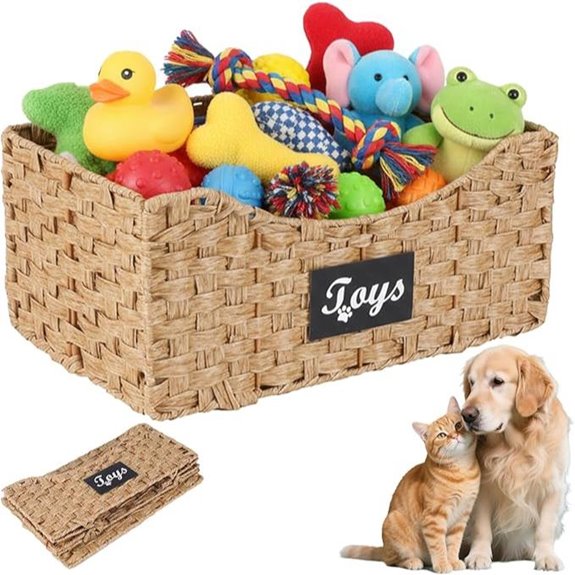 Woven Metal Dog Toy Storage Basket with Labels